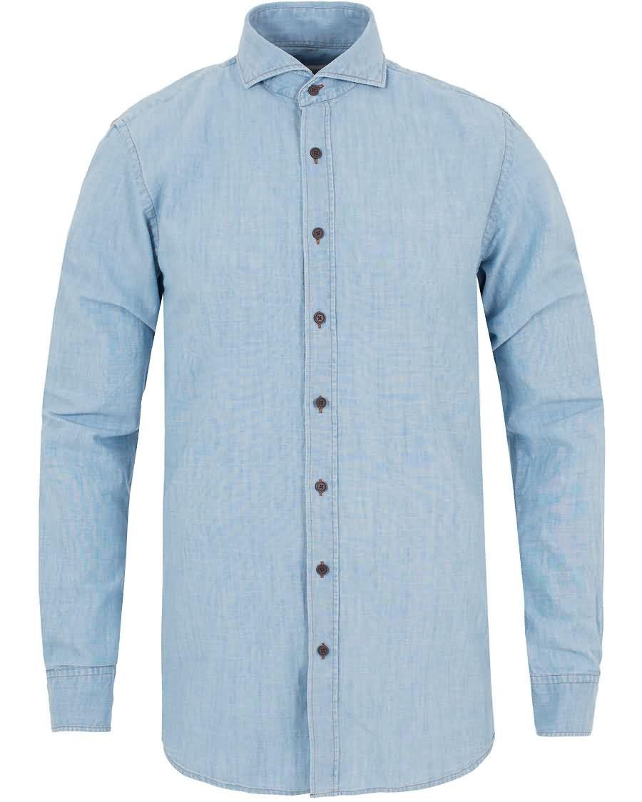 oscar jacobson herman 2 chambray shirt light blue Redusert Pris 54j2c